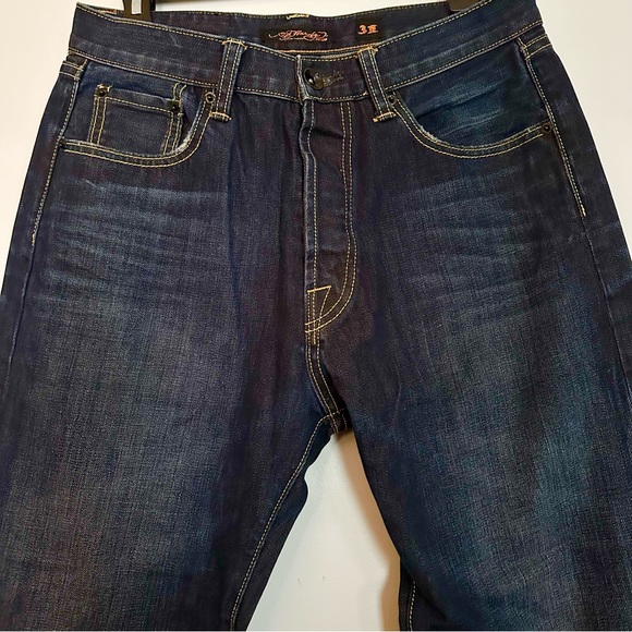 Vtg Y2K Ed Hardy Christian Audigier Jeans Button Fly Blue 31x32 Embroidery Logo - Picture 3 of 8